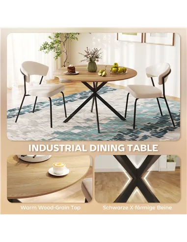 HOMCOM Dining Table for 4, 120 cm Industrial Kitchen Table with Wood Effect Tabletop and Steel Legs, Oak