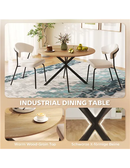 HOMCOM Dining Table for 4, 120 cm Industrial Kitchen Table with Wood Effect Tabletop and Steel Legs, Oak