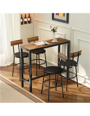 HOMCOM Rectangular Bar Table, Wood Effect Pub Coffee Table for Small Space, Breakfast Dining, Kitchen, Industrial, Rustic Brown