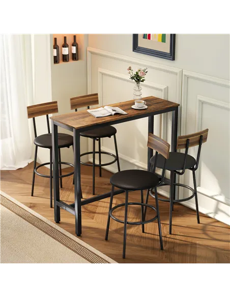 HOMCOM Rectangular Bar Table, Wood Effect Pub Coffee Table for Small Space, Breakfast Dining, Kitchen, Industrial, Rustic Brown