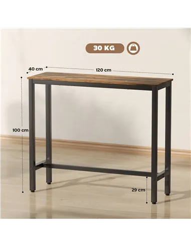 HOMCOM Rectangular Bar Table, Wood Effect Pub Coffee Table for Small Space, Breakfast Dining, Kitchen, Industrial, Rustic Brown