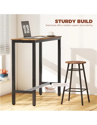 HOMCOM Rectangular Bar Table, Wood Effect Pub Coffee Table for Small Space, Breakfast Dining, Kitchen, Industrial, Rustic Brown