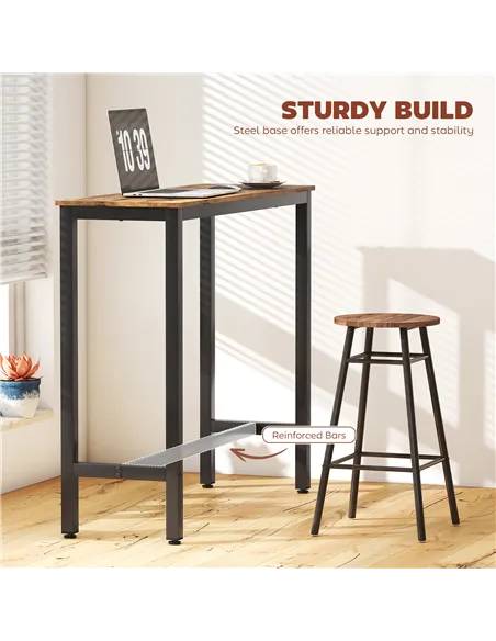 HOMCOM Rectangular Bar Table, Wood Effect Pub Coffee Table for Small Space, Breakfast Dining, Kitchen, Industrial, Rustic Brown