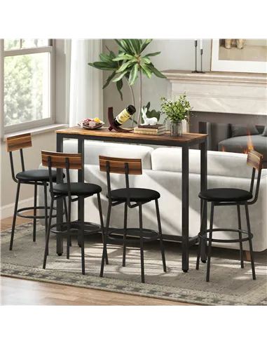 HOMCOM Rectangular Bar Table, Wood Effect Pub Coffee Table for Small Space, Breakfast Dining, Kitchen, Industrial, Rustic Brown