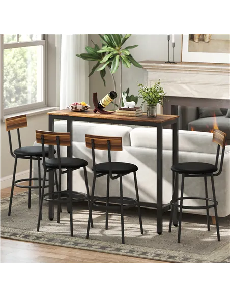 HOMCOM Rectangular Bar Table, Wood Effect Pub Coffee Table for Small Space, Breakfast Dining, Kitchen, Industrial, Rustic Brown