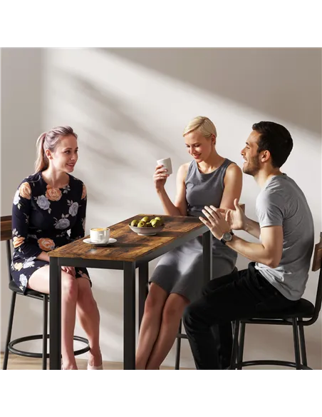 HOMCOM Rectangular Bar Table, Wood Effect Pub Coffee Table for Small Space, Breakfast Dining, Kitchen, Industrial, Rustic Brown