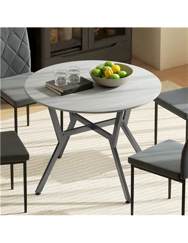 HOMCOM Dining Table, Round Kitchen Table with Black Legs, Anti-slip Foot Pads for Living Room, Dining Room 90 x 76 cm, Grey