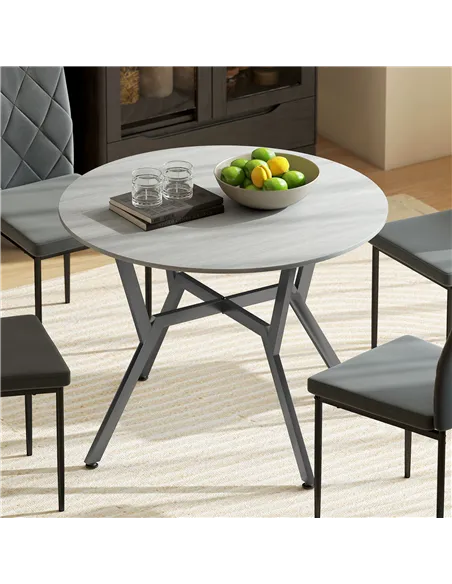 HOMCOM Dining Table, Round Kitchen Table with Black Legs, Anti-slip Foot Pads for Living Room, Dining Room 90 x 76 cm, Grey