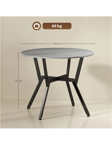 HOMCOM Dining Table, Round Kitchen Table with Black Legs, Anti-slip Foot Pads for Living Room, Dining Room 90 x 76 cm, Grey