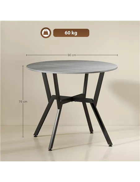 HOMCOM Dining Table, Round Kitchen Table with Black Legs, Anti-slip Foot Pads for Living Room, Dining Room 90 x 76 cm, Grey
