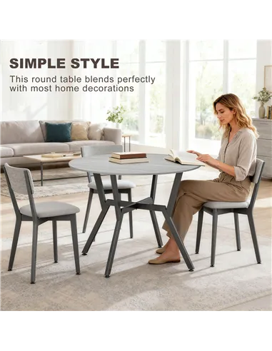 HOMCOM Dining Table, Round Kitchen Table with Black Legs, Anti-slip Foot Pads for Living Room, Dining Room 90 x 76 cm, Grey