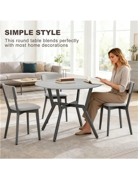 HOMCOM Dining Table, Round Kitchen Table with Black Legs, Anti-slip Foot Pads for Living Room, Dining Room 90 x 76 cm, Grey