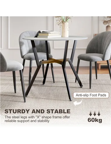 HOMCOM Dining Table, Round Kitchen Table with Black Legs, Anti-slip Foot Pads for Living Room, Dining Room 90 x 76 cm, Grey