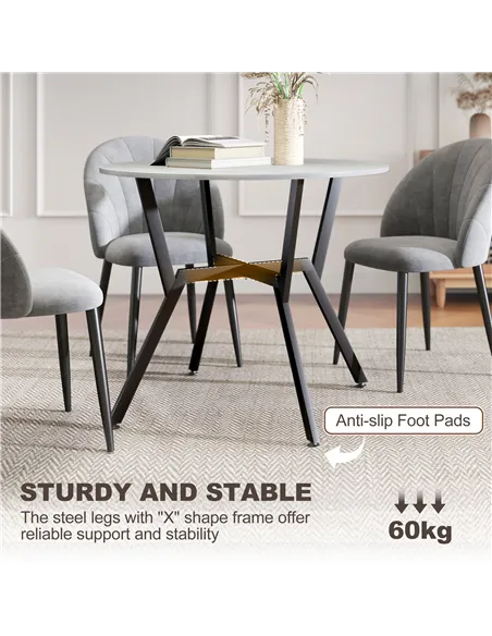 HOMCOM Dining Table, Round Kitchen Table with Black Legs, Anti-slip Foot Pads for Living Room, Dining Room 90 x 76 cm, Grey