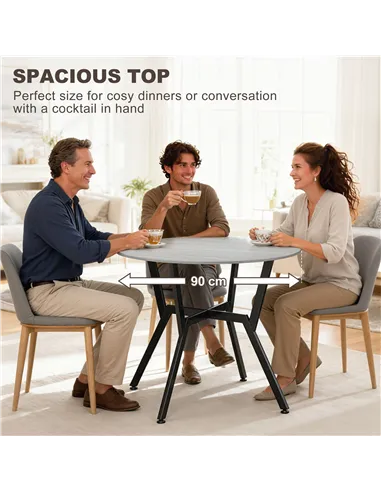 HOMCOM Dining Table, Round Kitchen Table with Black Legs, Anti-slip Foot Pads for Living Room, Dining Room 90 x 76 cm, Grey