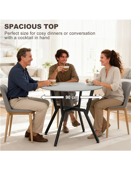 HOMCOM Dining Table, Round Kitchen Table with Black Legs, Anti-slip Foot Pads for Living Room, Dining Room 90 x 76 cm, Grey