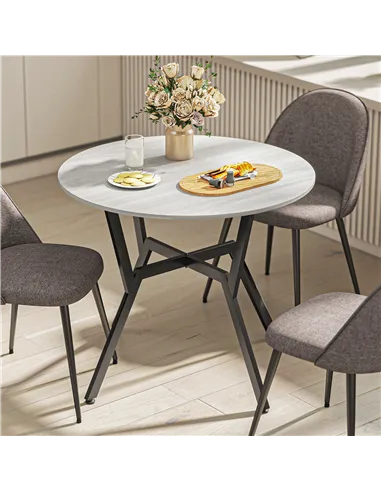 HOMCOM Dining Table, Round Kitchen Table with Black Legs, Anti-slip Foot Pads for Living Room, Dining Room 90 x 76 cm, Grey