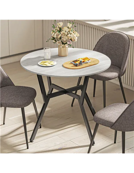 HOMCOM Dining Table, Round Kitchen Table with Black Legs, Anti-slip Foot Pads for Living Room, Dining Room 90 x 76 cm, Grey