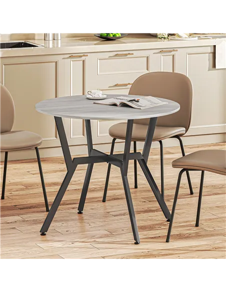 HOMCOM Dining Table, Round Kitchen Table with Black Legs, Anti-slip Foot Pads for Living Room, Dining Room 90 x 76 cm, Grey