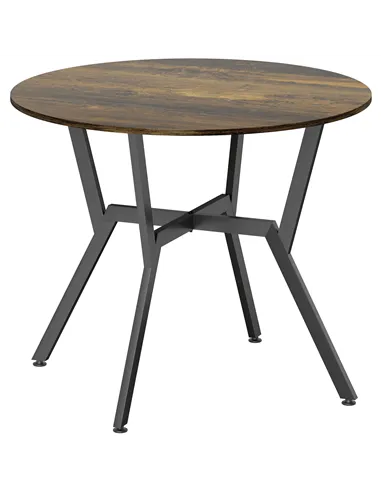 HOMCOM Dining Table, Round Kitchen Table with Black Legs, Anti-slip Foot Pads for Living Room, Dining Room 90 x 76 cm, Rustic Br