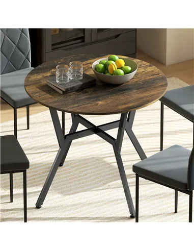 HOMCOM Dining Table, Round Kitchen Table with Black Legs, Anti-slip Foot Pads for Living Room, Dining Room 90 x 76 cm, Rustic Br