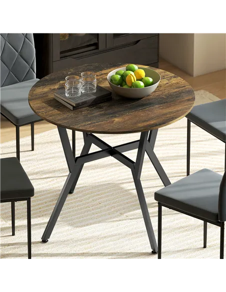 HOMCOM Dining Table, Round Kitchen Table with Black Legs, Anti-slip Foot Pads for Living Room, Dining Room 90 x 76 cm, Rustic Br