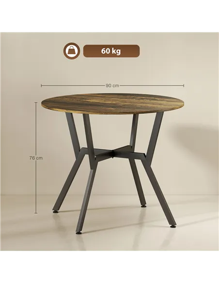HOMCOM Dining Table, Round Kitchen Table with Black Legs, Anti-slip Foot Pads for Living Room, Dining Room 90 x 76 cm, Rustic Br