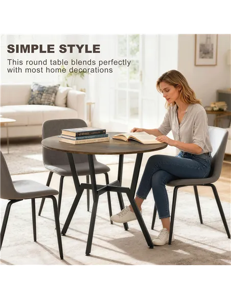 HOMCOM Dining Table, Round Kitchen Table with Black Legs, Anti-slip Foot Pads for Living Room, Dining Room 90 x 76 cm, Rustic Br