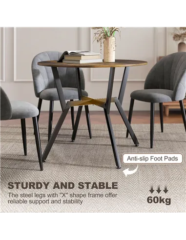 HOMCOM Dining Table, Round Kitchen Table with Black Legs, Anti-slip Foot Pads for Living Room, Dining Room 90 x 76 cm, Rustic Br