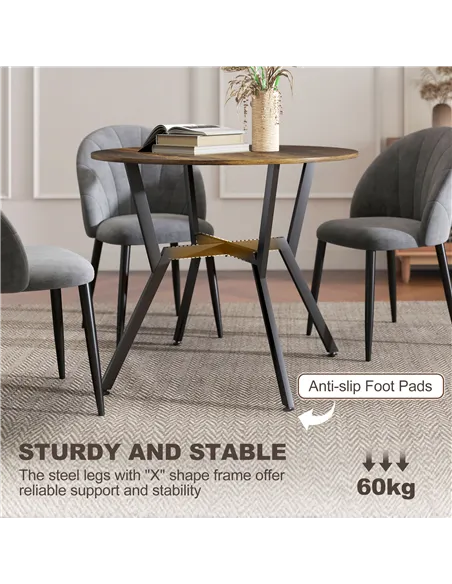 HOMCOM Dining Table, Round Kitchen Table with Black Legs, Anti-slip Foot Pads for Living Room, Dining Room 90 x 76 cm, Rustic Br