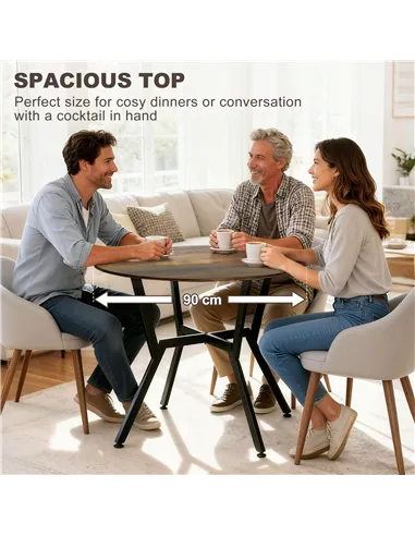 HOMCOM Dining Table, Round Kitchen Table with Black Legs, Anti-slip Foot Pads for Living Room, Dining Room 90 x 76 cm, Rustic Br