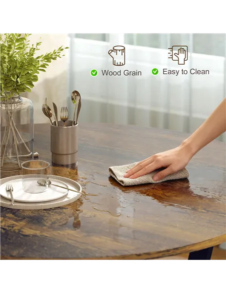 HOMCOM Dining Table, Round Kitchen Table with Black Legs, Anti-slip Foot Pads for Living Room, Dining Room 90 x 76 cm, Rustic Br