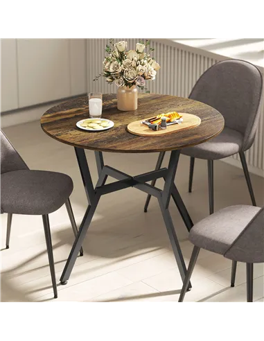 HOMCOM Dining Table, Round Kitchen Table with Black Legs, Anti-slip Foot Pads for Living Room, Dining Room 90 x 76 cm, Rustic Br