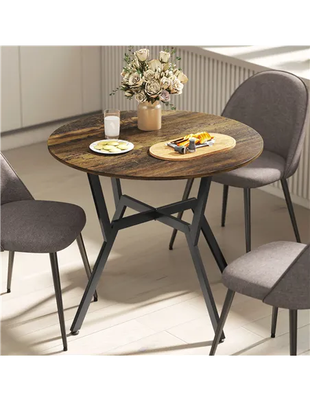 HOMCOM Dining Table, Round Kitchen Table with Black Legs, Anti-slip Foot Pads for Living Room, Dining Room 90 x 76 cm, Rustic Br