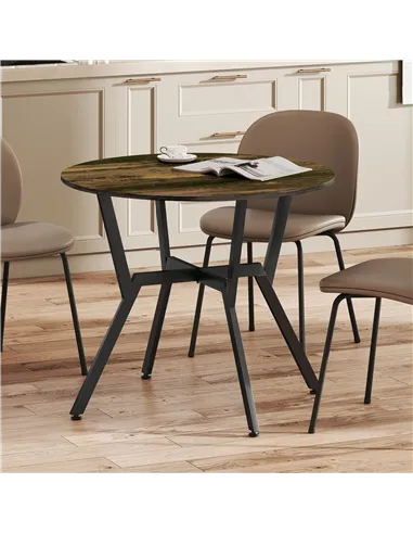 HOMCOM Dining Table, Round Kitchen Table with Black Legs, Anti-slip Foot Pads for Living Room, Dining Room 90 x 76 cm, Rustic Br