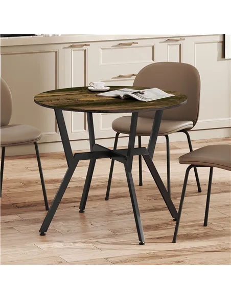 HOMCOM Dining Table, Round Kitchen Table with Black Legs, Anti-slip Foot Pads for Living Room, Dining Room 90 x 76 cm, Rustic Br