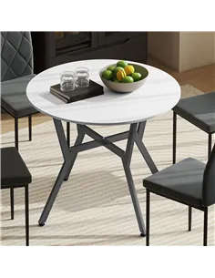 HOMCOM Dining Table, Round Kitchen Table with Black Legs for Living Room, Dining Room 90 x 76 cm, High Gloss White 2