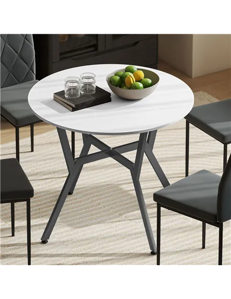 HOMCOM Dining Table, Round Kitchen Table with Black Legs for Living Room, Dining Room 90 x 76 cm, High Gloss White
