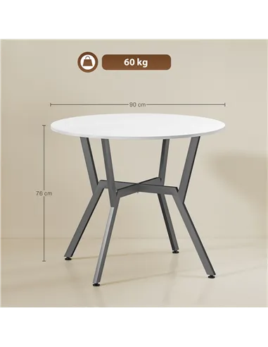 HOMCOM Dining Table, Round Kitchen Table with Black Legs for Living Room, Dining Room 90 x 76 cm, High Gloss White