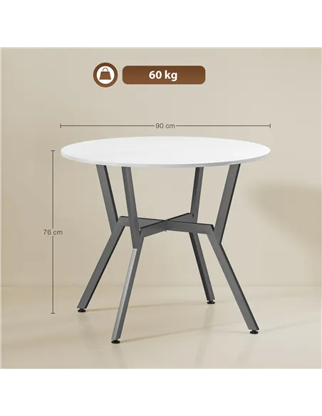 HOMCOM Dining Table, Round Kitchen Table with Black Legs for Living Room, Dining Room 90 x 76 cm, High Gloss White