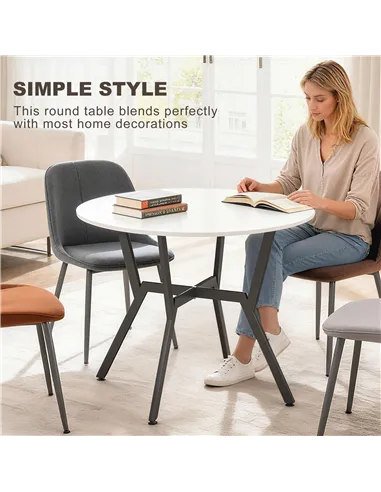 HOMCOM Dining Table, Round Kitchen Table with Black Legs for Living Room, Dining Room 90 x 76 cm, High Gloss White