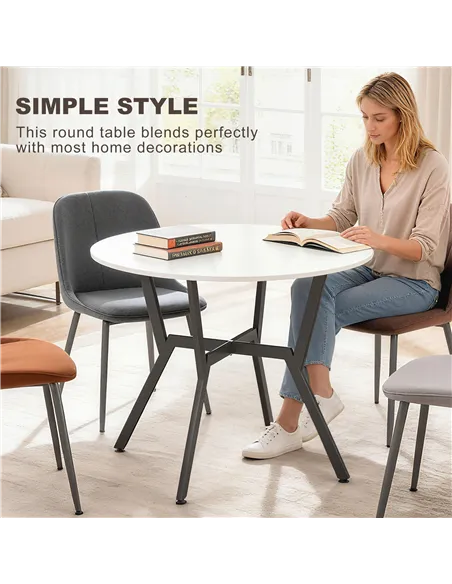 HOMCOM Dining Table, Round Kitchen Table with Black Legs for Living Room, Dining Room 90 x 76 cm, High Gloss White