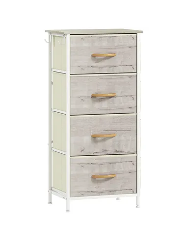 HOMCOM Chest of Four Fabric Drawers - Natural Wood Finish