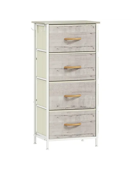 HOMCOM Chest of Four Fabric Drawers - Natural Wood Finish