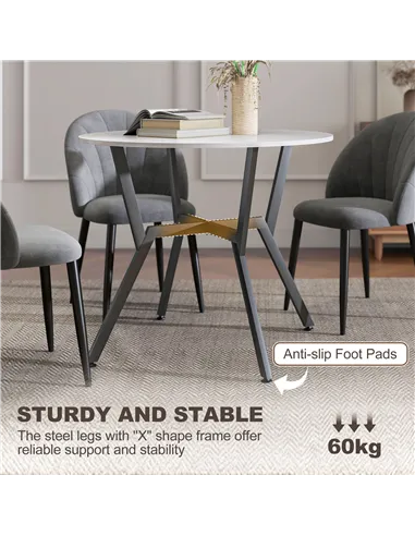 HOMCOM Dining Table, Round Kitchen Table with Black Legs for Living Room, Dining Room 90 x 76 cm, High Gloss White