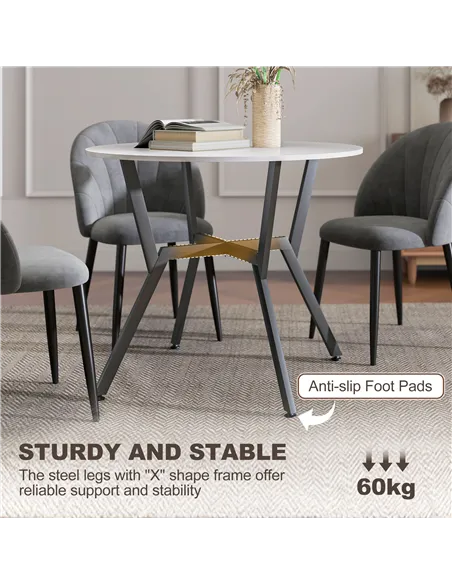 HOMCOM Dining Table, Round Kitchen Table with Black Legs for Living Room, Dining Room 90 x 76 cm, High Gloss White