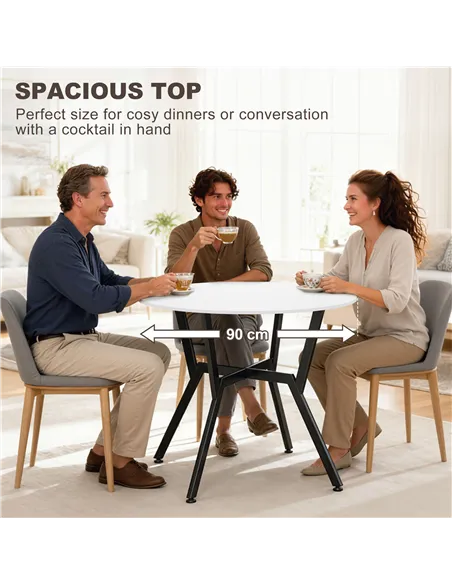 HOMCOM Dining Table, Round Kitchen Table with Black Legs for Living Room, Dining Room 90 x 76 cm, High Gloss White