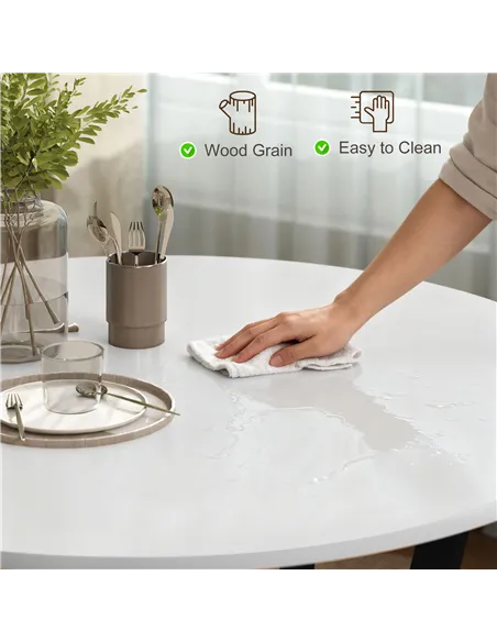 HOMCOM Dining Table, Round Kitchen Table with Black Legs for Living Room, Dining Room 90 x 76 cm, High Gloss White