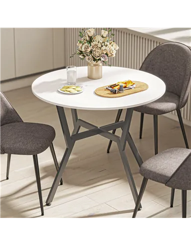 HOMCOM Dining Table, Round Kitchen Table with Black Legs for Living Room, Dining Room 90 x 76 cm, High Gloss White