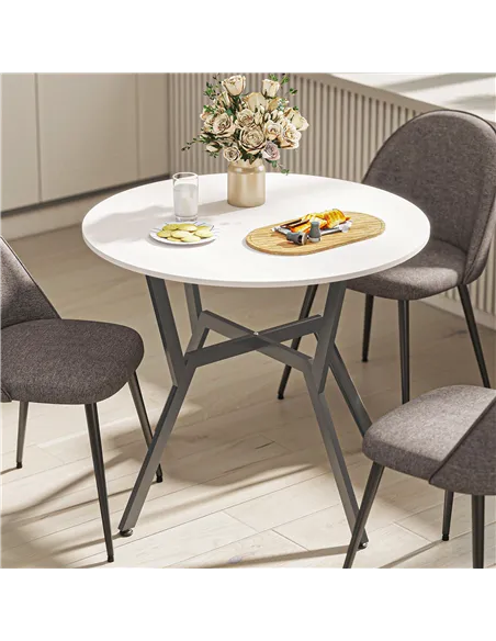 HOMCOM Dining Table, Round Kitchen Table with Black Legs for Living Room, Dining Room 90 x 76 cm, High Gloss White